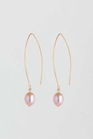 Fairtrade sweet water pearls on a long hook in sustainable 24K plated gold