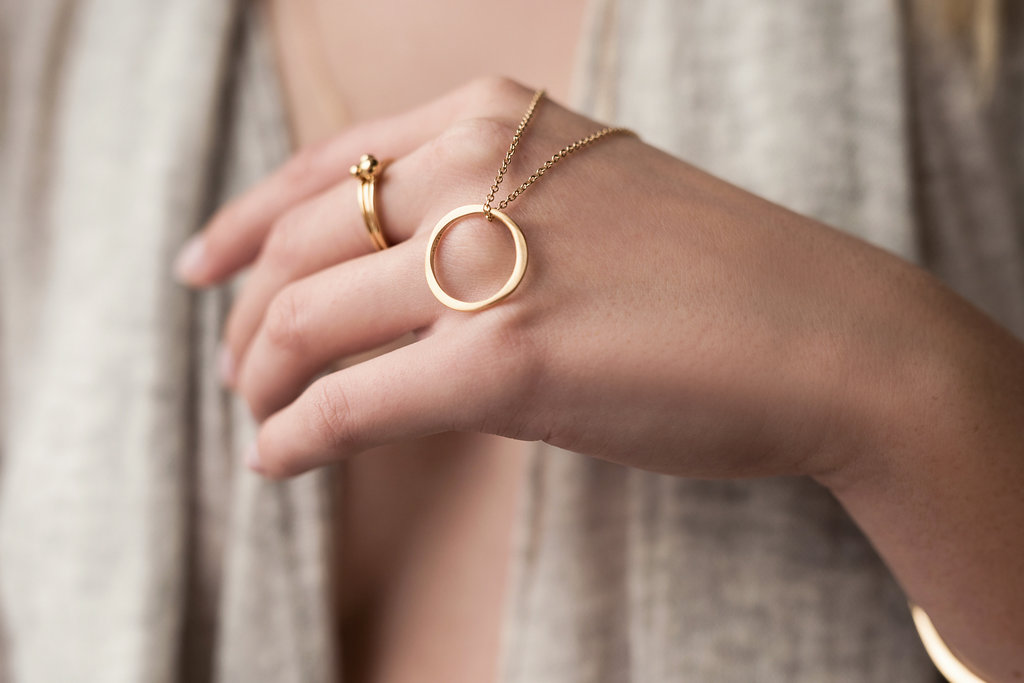 Gold sustainable ethical conscious infinity ring necklace