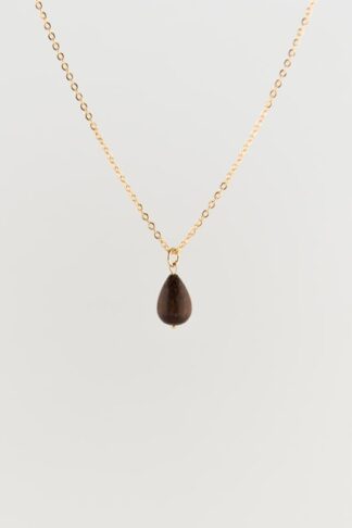 14K gold filled sustainable ethical conscious bridal Wooden Raindrop necklace made with certified wood
