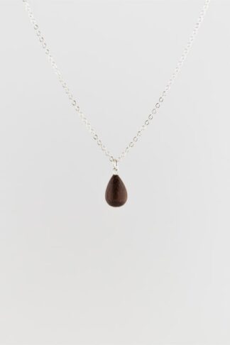 Sterling silver sustainable ethical conscious bridal Wooden Raindrop necklace made with certified wood