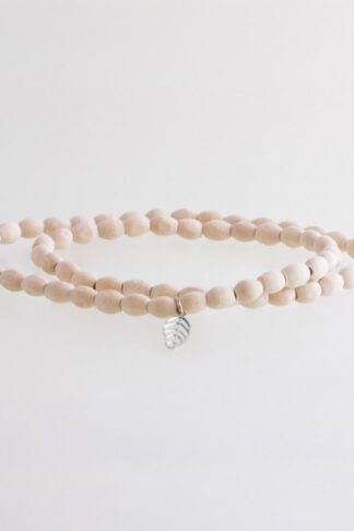 sustainable ethical conscious bridal wooden himalaya bead bracelet with silver mini leaf