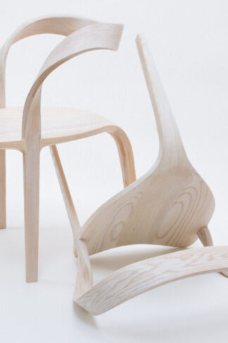 Fair and sustainable organically designed hand built designer La Chaise chair in light ash wood